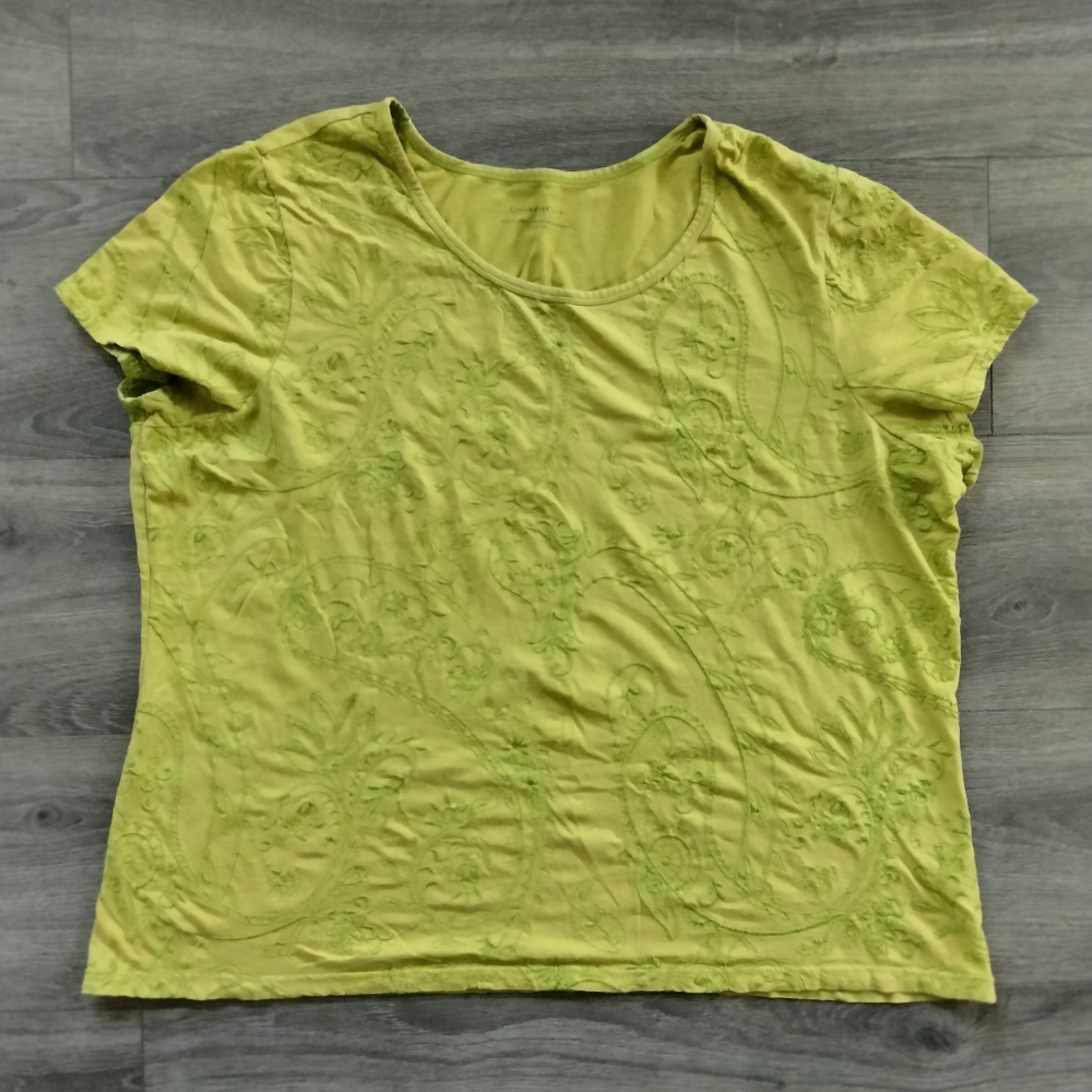Charter Club Green Embroidered Short Sleeve Top Size 2X